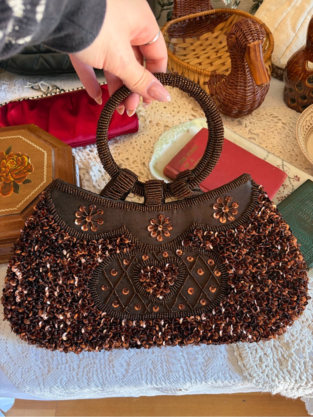 Handcrafted Brown Sequin Beaded Women’s Handbag